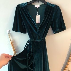 Green Velvet Wrap Dress